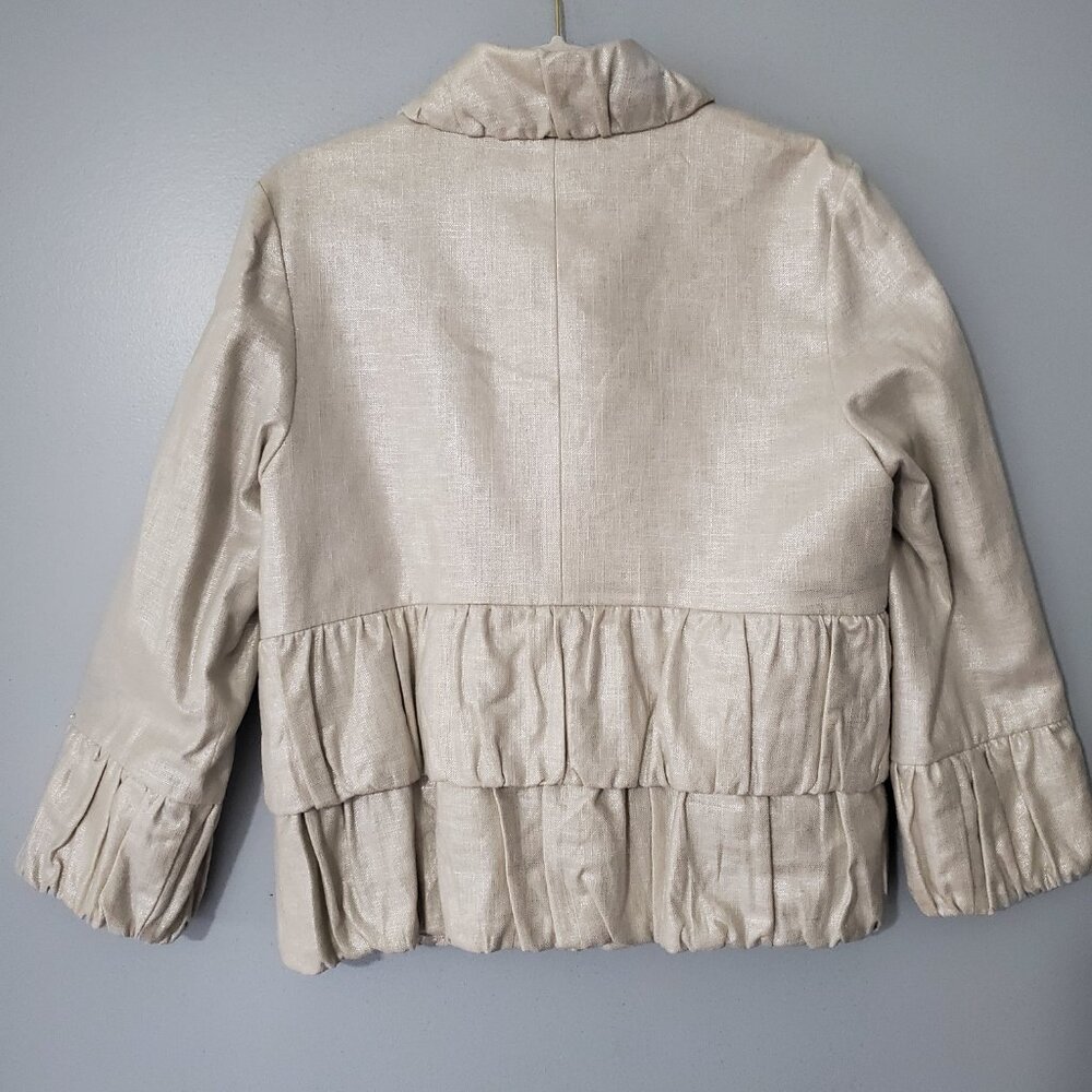 3 Sisters Metallic Quarter Sleeve Jacket Ruffled Collar Size L - Picture 4 of 13